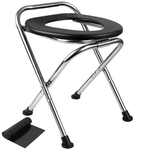 Black Portable Folding Toilet for Camping Travel Stainless Steel Lightweight