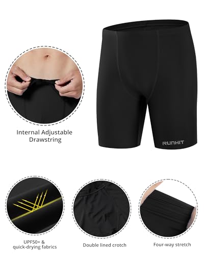 Men's Square Leg Swim Jammers - Quick Dry Athletic Swimsuit UPF 50+ Black Medium