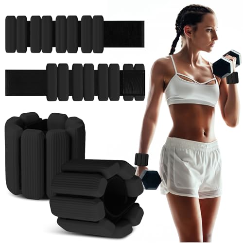 Wrist Weights Set of 2 for Women & Men - Adjustable Silicone Ankle & Wrist Weights, Black