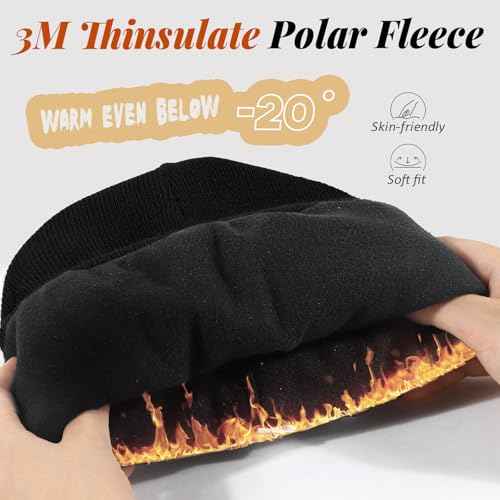 Waterproof Winter Fleece Lined Beanie Hat for Men Women Warm Knit Cuffed Beanie Thick Skull Cap Unisex Windproof Watch Hat