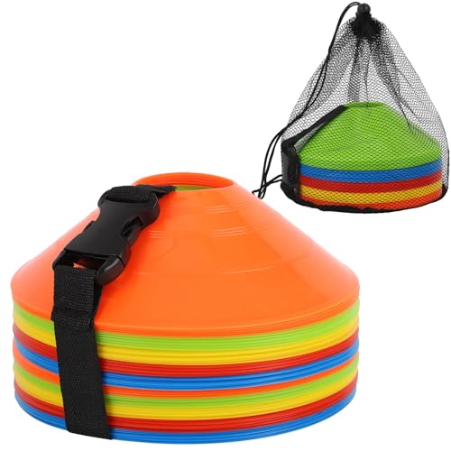 Multicolor Soccer Cones 50 Pack with Mesh Bag & Strap for Sports Training
