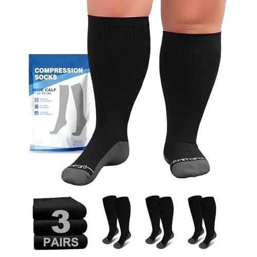 Compression Socks for Women Wide Calf: Plus Size 20-30mmHg Medical Support Stockings for Nurses, Pregnant Women, Men, Flying, Travel ? 3 Pairs (XXL-7XL)