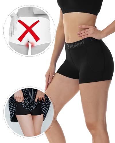Runhit Women's 3 Pack 3" Compression Volleyball Shorts with Pockets - XS Black