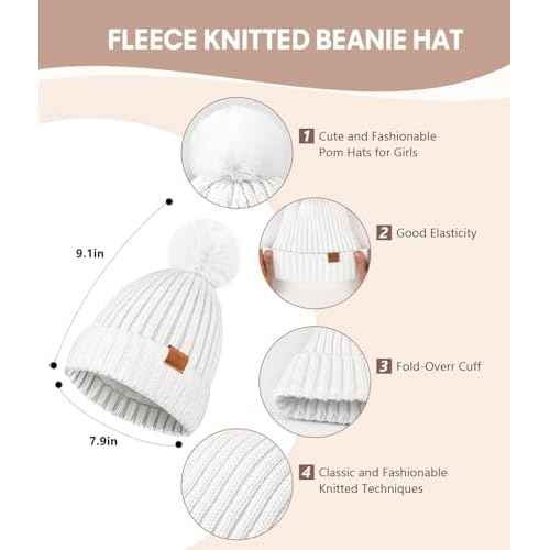 Womens Winter Beanie Hat with Pom and Touchscreen Gloves Set£¬Soft Warm Knit Cap and Gloves with Faux Suede for Cold Weather