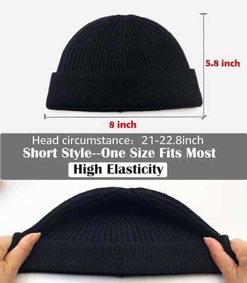 choshion Fisherman Beanie Hats for Men Women,Wool Knit Trawler Skull Cap,Watch Cap,Spring Fall Winter Warm Short Hats Black