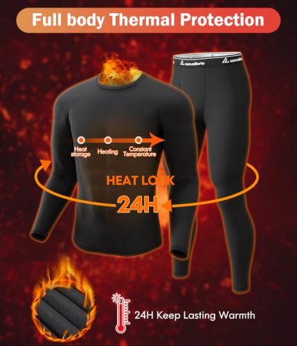 Men's Thermal Long Johns Underwear Set - Large Size, Black