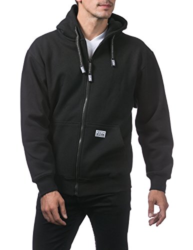 Men's Heavyweight Full Zip Fleece Hoodie - Large Black - Pro Club