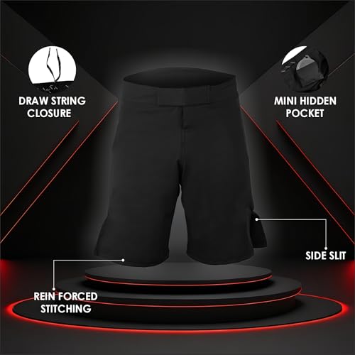 ROAR-INT MMA Fight Shorts Grappling Kickboxing Muay Thai Shorts BJJ Gym Training Running Athletic Wrestling Shorts - Medium Black