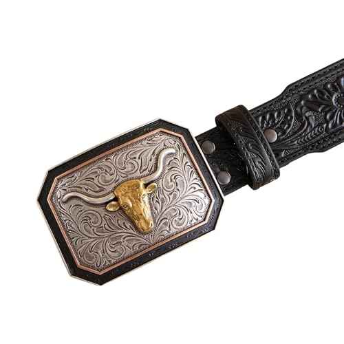 ARIAT Men's Floral Embossed Leather Belt with Longhorn Buckle