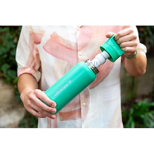 LifeStraw Go Series ? Insulated Stainless Steel Water Filter Bottle for Travel and Everyday Use, Removes Bacteria, Parasites and Microplastics, Improves Taste, 24oz Cactus Green