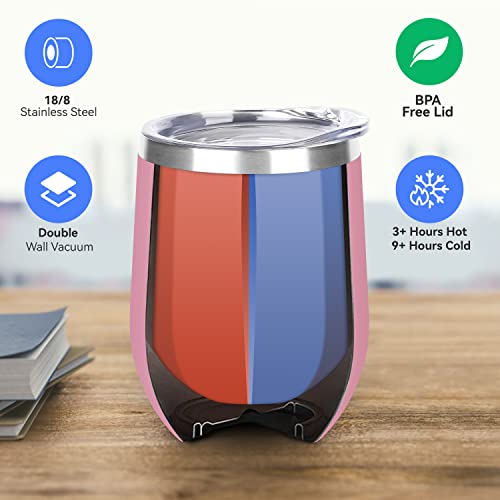 12oz Stainless Steel Wine Tumbler Set with Pink Lid - Personalized Travel Coffee Mug