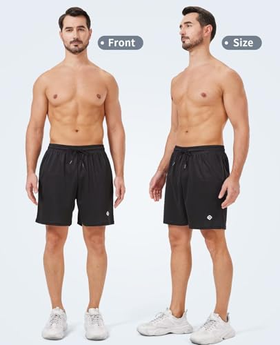 Men's 5 Inch Quick Dry Mesh Gym Shorts with Pockets - Lightweight Athletic Training Shorts - Black Large
