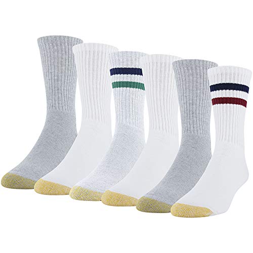 GOLDTOE Men's Cotton Blend Athletic Crew Socks - Large White/Grey Heather 6 Pairs