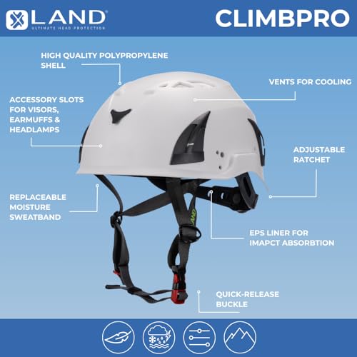 Climbing Helmet EN 12492 Vented Lightweight Safety Helmet with Adjustable Chin Strap - White