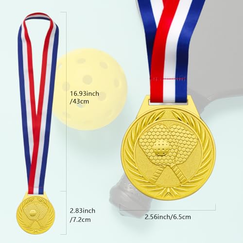 3 Pcs Pickleball Medals Set - Gold, Silver, Bronze Metal Awards with Ribbons