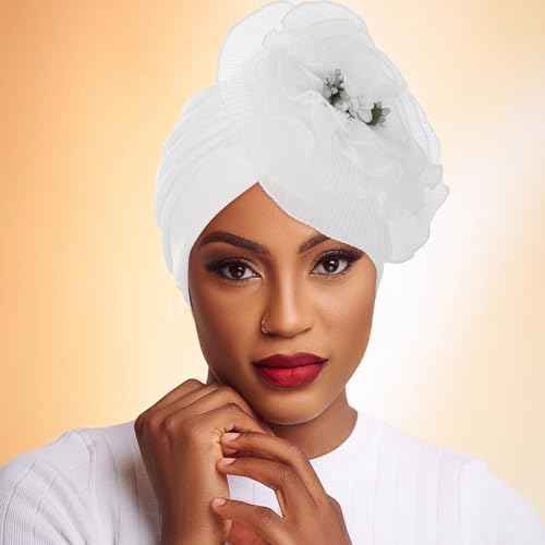 Bohend Flower Turbans Cap Pearl Knot Headwarp Beanie Pre Tied Head Cover Bonnet Women Muslim Stretchy Pleated Headscarf Hat