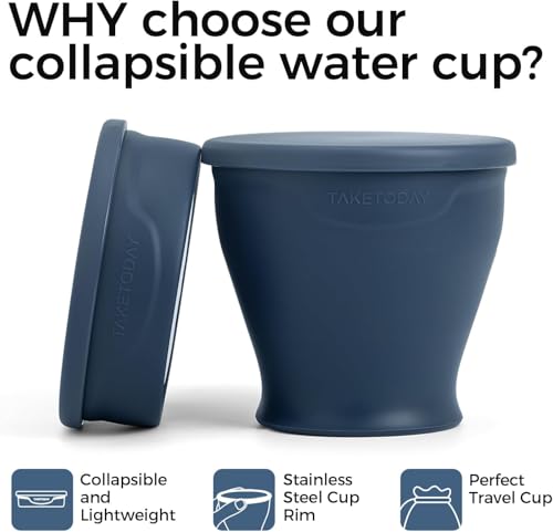 TakeToday Collapsible Travel Cup 8oz - Dark Green, Charcoal, Navy & Orange 4-Pack