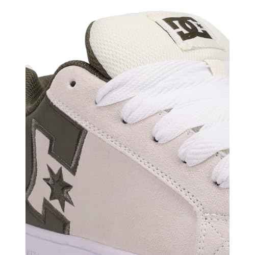 DC Men's Court Graffik Skate Shoe, White/Olive, 9