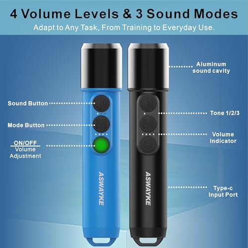 Aswayke Black Rechargeable Electronic Whistle Set - 125dB, 4-Level Volume, Waterproof, Type-C Charging