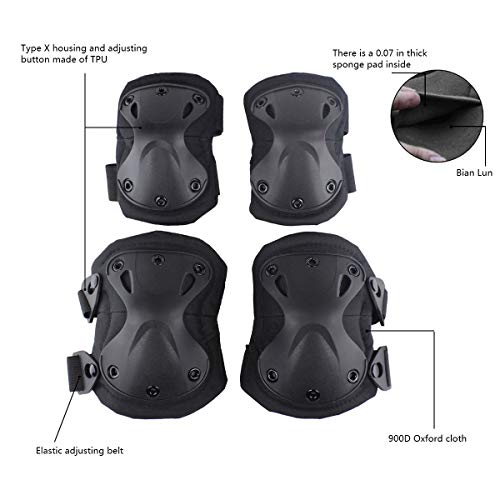 AOUTACC Tactical Combat Knee & Elbow Protective Pads Set for Outdoor CS Paintball Game Cycling Safety Skateboarding Gear Skates Knee Protection Guard Pads