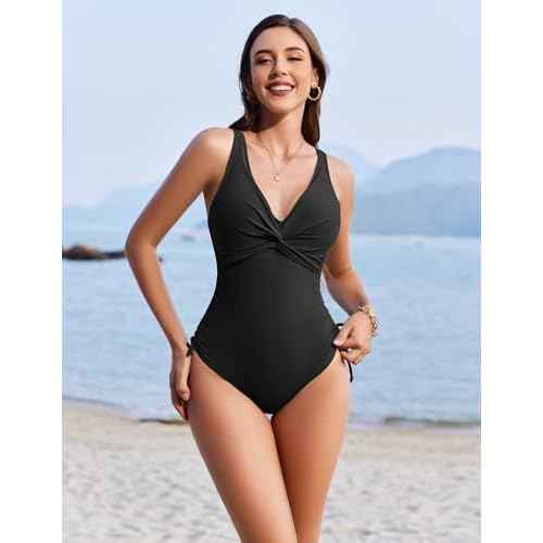 AI'MAGE Women's Tummy Control Swimsuits One Piece Bathing Suits Push Up Slimming Swimwear with Drawstring