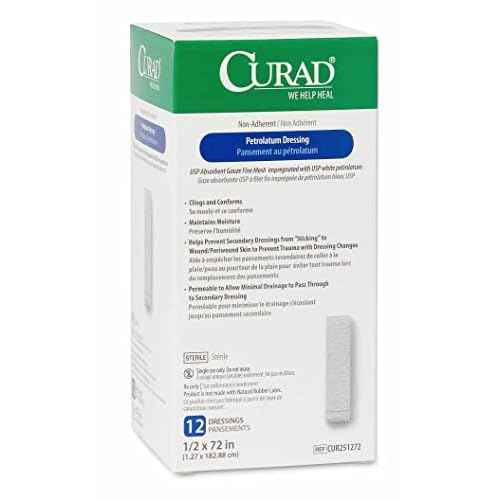 Medline CURAD Sterile Nonadherent Petrolatum Gauze Dressing, 1/2 Inch x 72 Inches, Ideal for Nondraining Wounds, Case of 72 Each