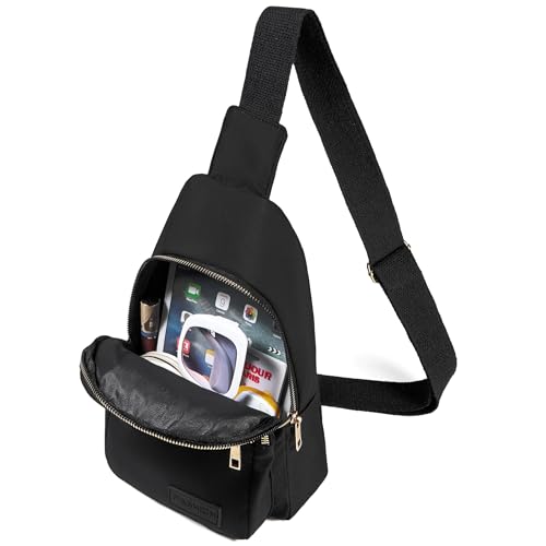 Small Crossbody Sling Backpack Sling Bag for Women, Chest Bag Daypack Fanny Pack Cross Body Bag for Outdoors Hiking Traveling - Gold Zipper