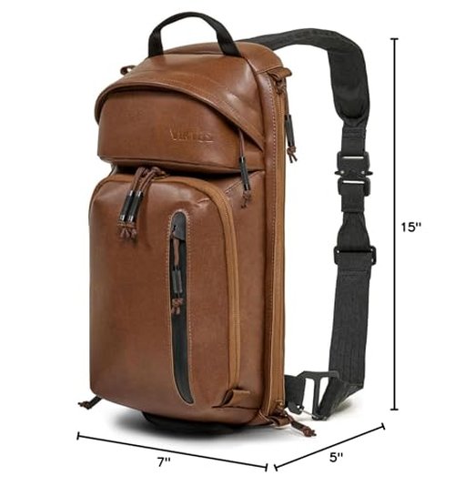 VIKTOS Upscale3 Durable Tactical Casual EDC Leather Slingbag with Padded Shoulder Strap & Ambidextrous Concealed Carry Compartment, Brown