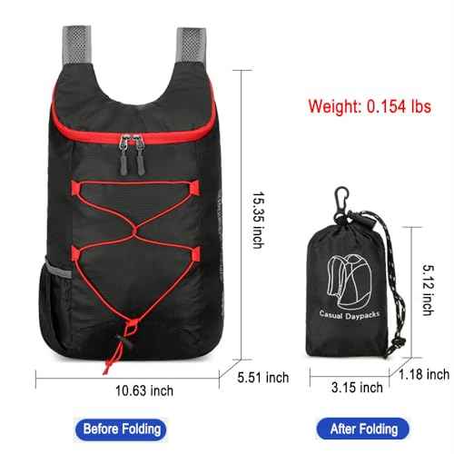 Lightweight and Thin Foldable Backpack, Climbing Bag, Hiking Daypack,15L Waterproof Travel Packable Rucksack (Black)