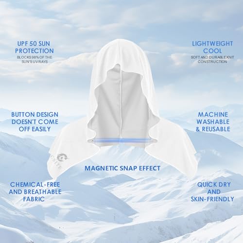 Cooling Hoodie Towels for Neck and Face - 3 Pack, UV Protection, Instant Cooling - Gray, Light Blue, White