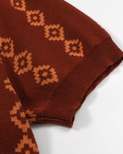 Men's Vintage Dark Brown Knit Polo Shirt V-Neck Golf Style Small