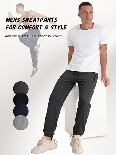 Men's Athletic Joggers Pants with Zipper Pockets - Large, Black, Navy Blue, Gray