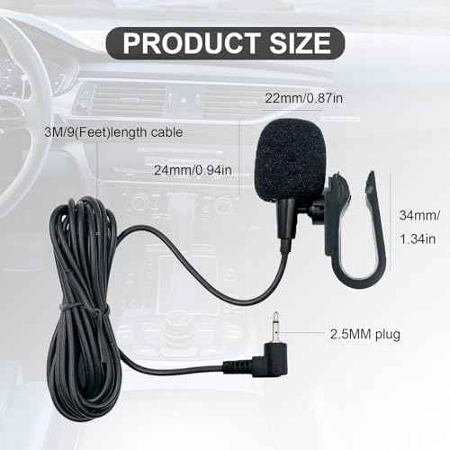2.5mm Car Microphone Compatible with Pioneer Vehicle Stereo GPS DVD Enabled Head Unit,3m Cable