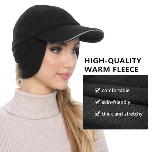 GADIEMKENSD Fleece Winter Hats for Women, Reflective Ponytail Hat with Drop Down Ear Flap