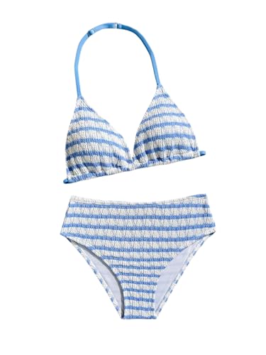 Girls' Tie Dye Smocked Backless Bikini Set - 12 Years Blue & White