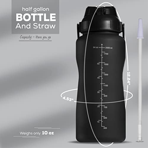 64 oz Hydration Water Bottle with Time Markers Leak Proof BPA Free Sports Flask