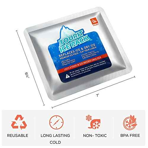 TOURIT Reusable Ice Pack for Coolers Long Lasting Cooler Ice Packs for Cooler Bag Lunch Bags/Boxes, Cooler Backpacks, Freezer Packs for Coolers