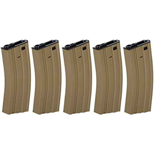 Lancer Tactical Full Metal Steel M4/M16 300 Round High Capacity AEG Airsoft Magazine Clip (Tan/Pack of 5)