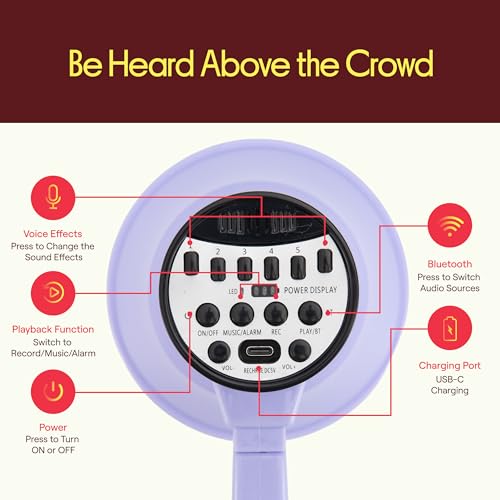 Light Purple Rechargeable Bluetooth Megaphone with Voice Changer & Siren - 30W, 1200-Yard Range