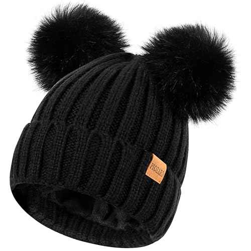 Women's Winter Warm Knit Beanie with Faux Fur Pom Skull Cap Cozy Fleece Lined Hat for Women