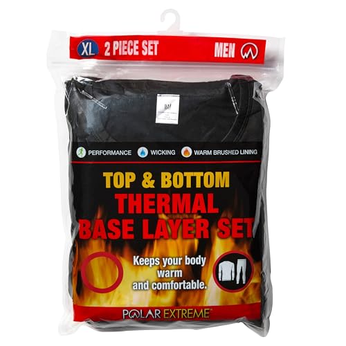 Polar Extreme Men's Thermal Base Layer Set, Ultra Soft, 2-Piece Moisture-Wicking Warm Underwear for Cold Weather