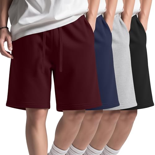 Boys Athletic Shorts 4 Pack - Casual Sweat Shorts for Kids