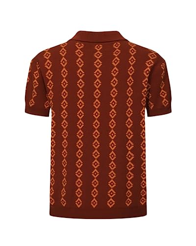 Men's Vintage Dark Brown Knit Polo Shirt V-Neck Golf Style Small
