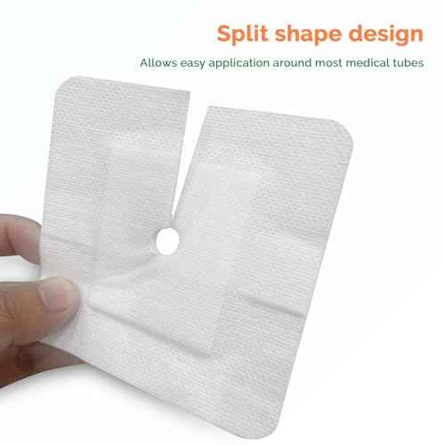 Split Drain Adhesive Bandages 4" x 4" 10Pcs PD Catheter Feeding Tube Pads G Tube Covers Foley Tubing Stabilization Device Peritoneal Dialysis Accessories Catheter Patch Supplies