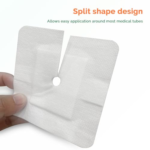 Split Drain Adhesive Bandages - 4" x 4" 15Pcs PD Catheter Feeding Tube Pads - G Tube Covers Foley Tubing Stabilization Device - Peritoneal Dialysis Accessories Catheter Patch Supplies