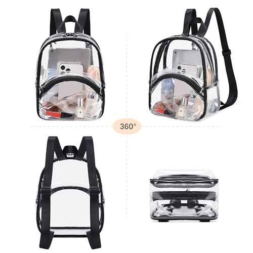 abshoo Clear Mini Backpack for Stadium Approved Transparent Backpacks for Girls Women Clear Bag for Concert Sport Events (Black)
