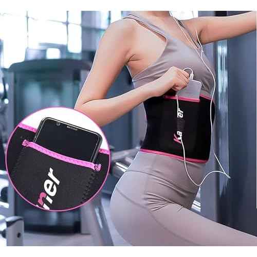 YIKANGHENG Elastic OK Cloth Black and Pink Waist Support Belt with Pocket for Yoga, Running and Sports