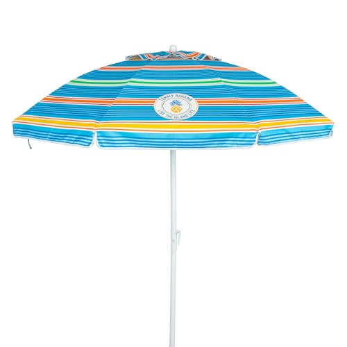 Tommy Bahama 6' UPF 50+ Tilt Beach Umbrella with Integrated Sand Anchor, Wind Vent, and Carry Bag, Multi Stripe