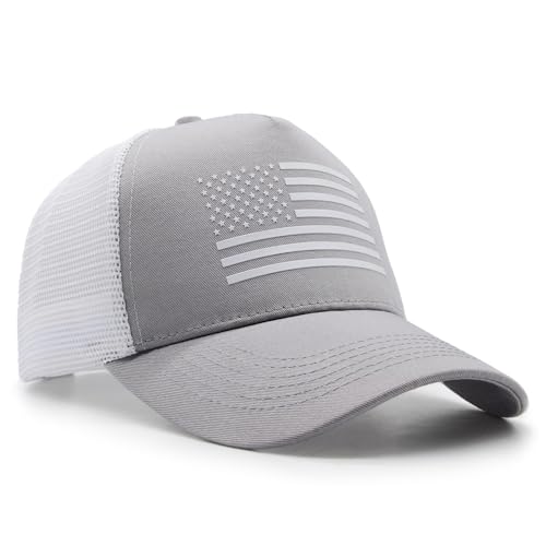 2 Packs American Flag Trucker Hat, Adjustable Mesh Snapback USA Flag Baseball Caps for Men Women
