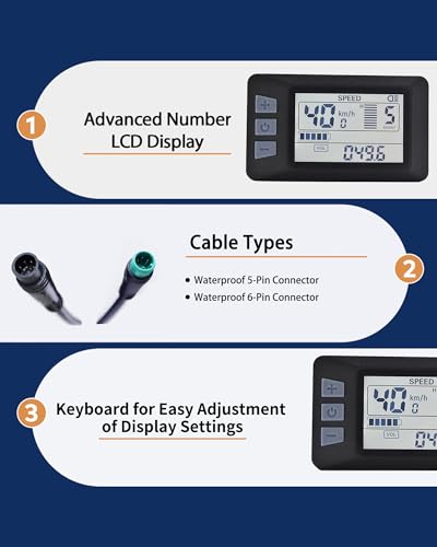 LCD P3H Ebike Display for 24V-60V Electric Bikes - UART No. 2 Protocol, Variation LCD-P3H-5PIN